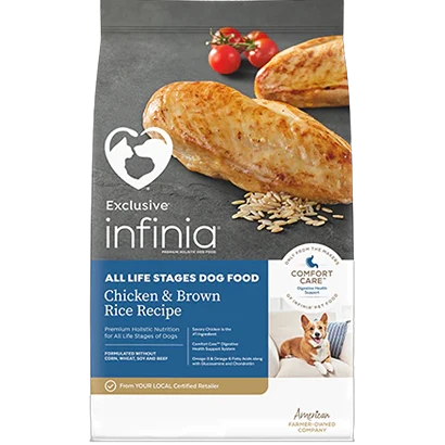 Prestigious Exclusive Infinia Chicken Brown Rice Adult Dry Dog Food 30 lb. Lightweight