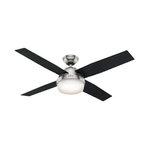 Flexible Hunter Dempsey Brushed Nickel Ceiling Fan with Integrated Light 52 in. Smooth