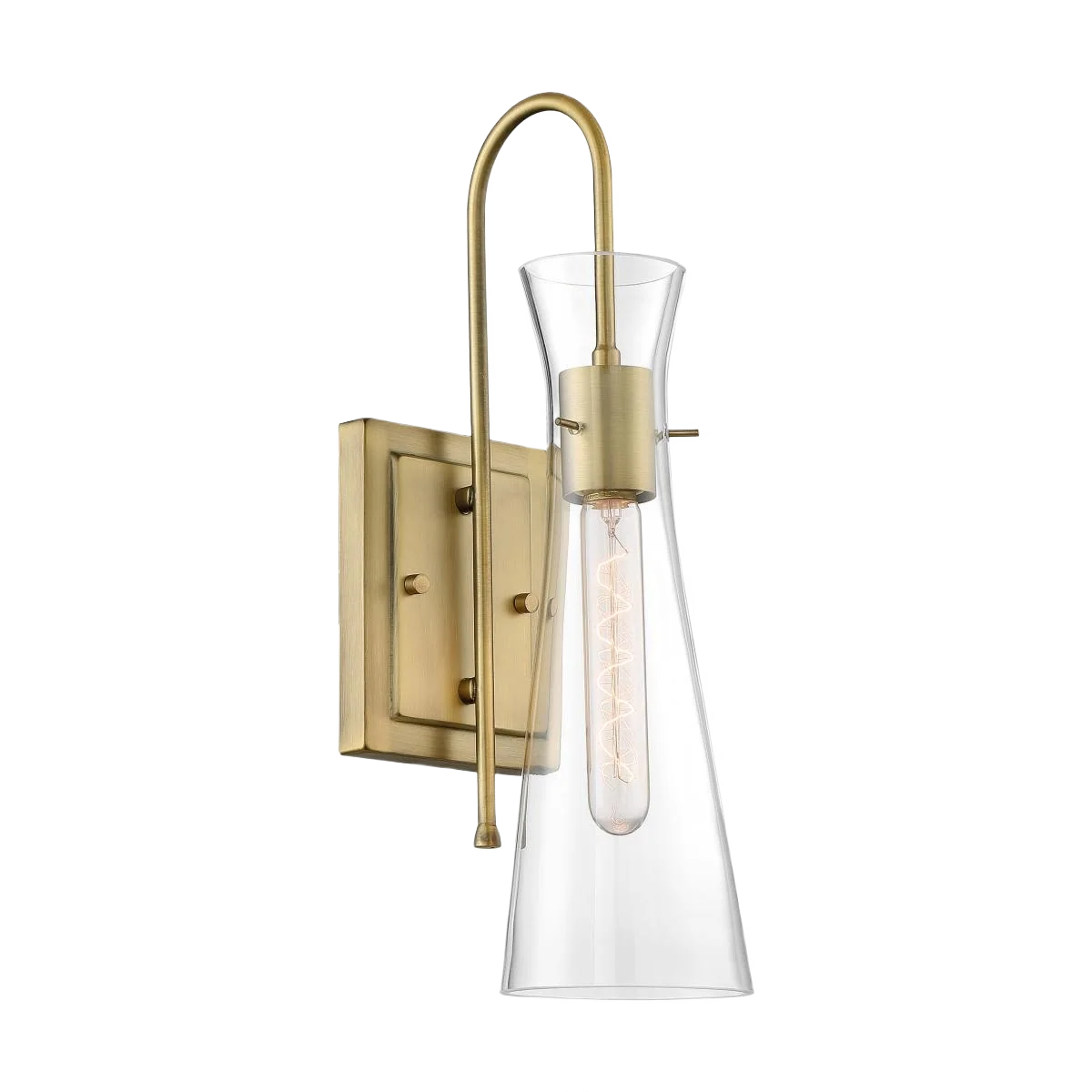 Fine Satco Bahari 1 Light Wall Sconce with Clear Glass and Brass Finish 17.50 in. Breathable