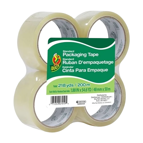 Clean Duck Brand Clear Standard Packaging Tape 1.88 in. x 54.6 yd. 4-Pack Fine