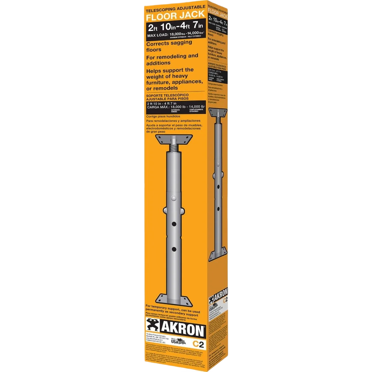 Effective Akron Products Adjustable Steel Floor Jack 2 ft. 10 In. to 4 ft. 7 In. Original Design