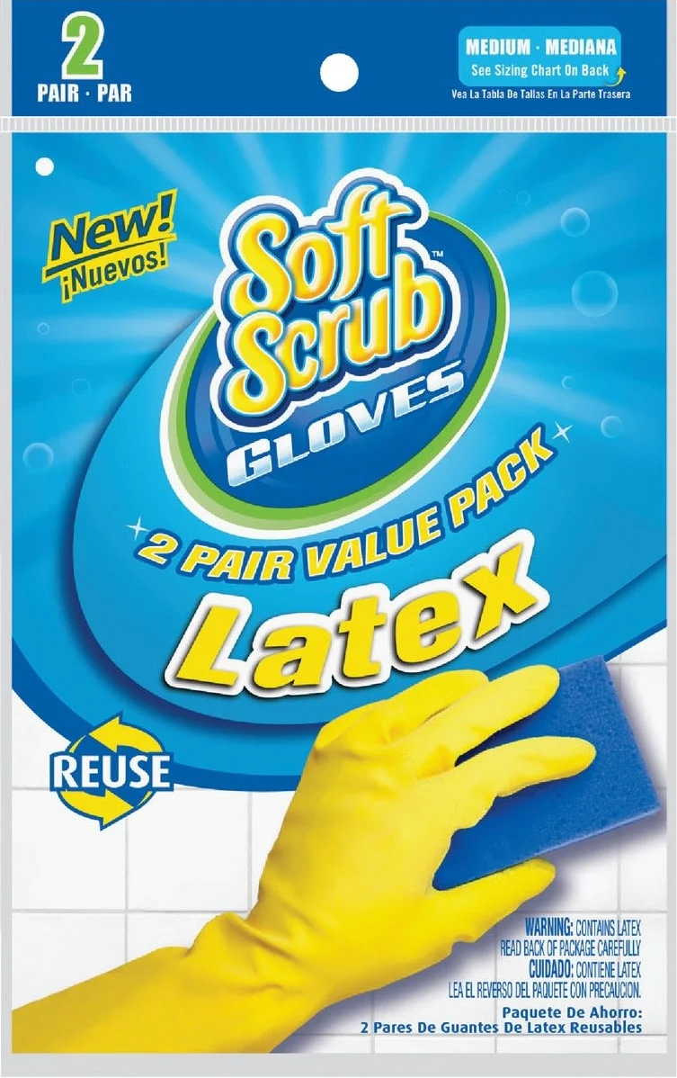 Clean Soft Scrub Medium Yellow Latex Rubber Gloves 2-Pack Relaxed
