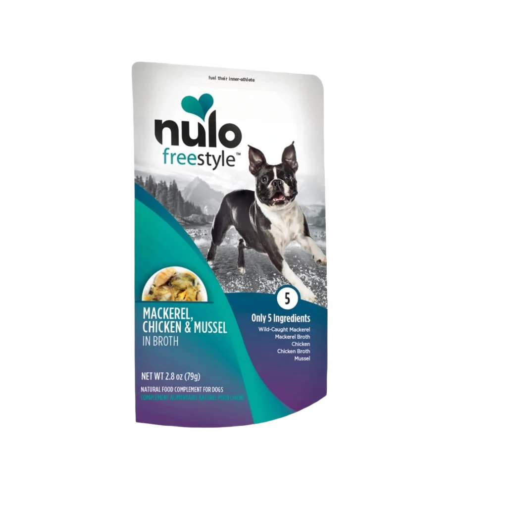 Specialty Nulo style Mackerel Chicken Mussel in Broth Wet Dog Food Topper 2.8 oz. Secure