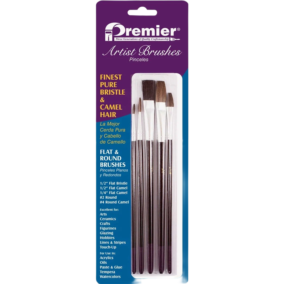 Crafted Premier Assorted Bristle Camel Hair Brushes 5 Pc Fast
