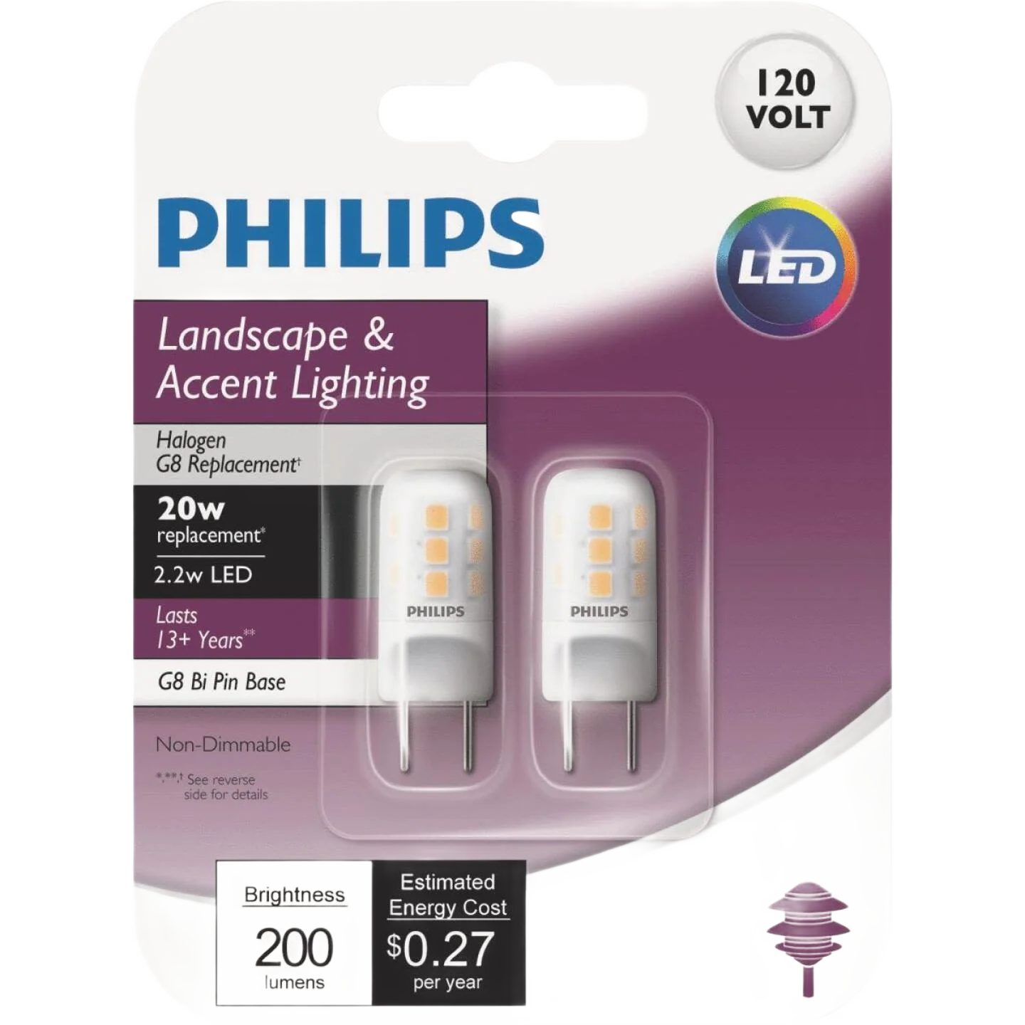 Flexible Philips 2.2 Watt T4 G8 Capsule LED Special Purpose Bulb 2-Pack Durable
