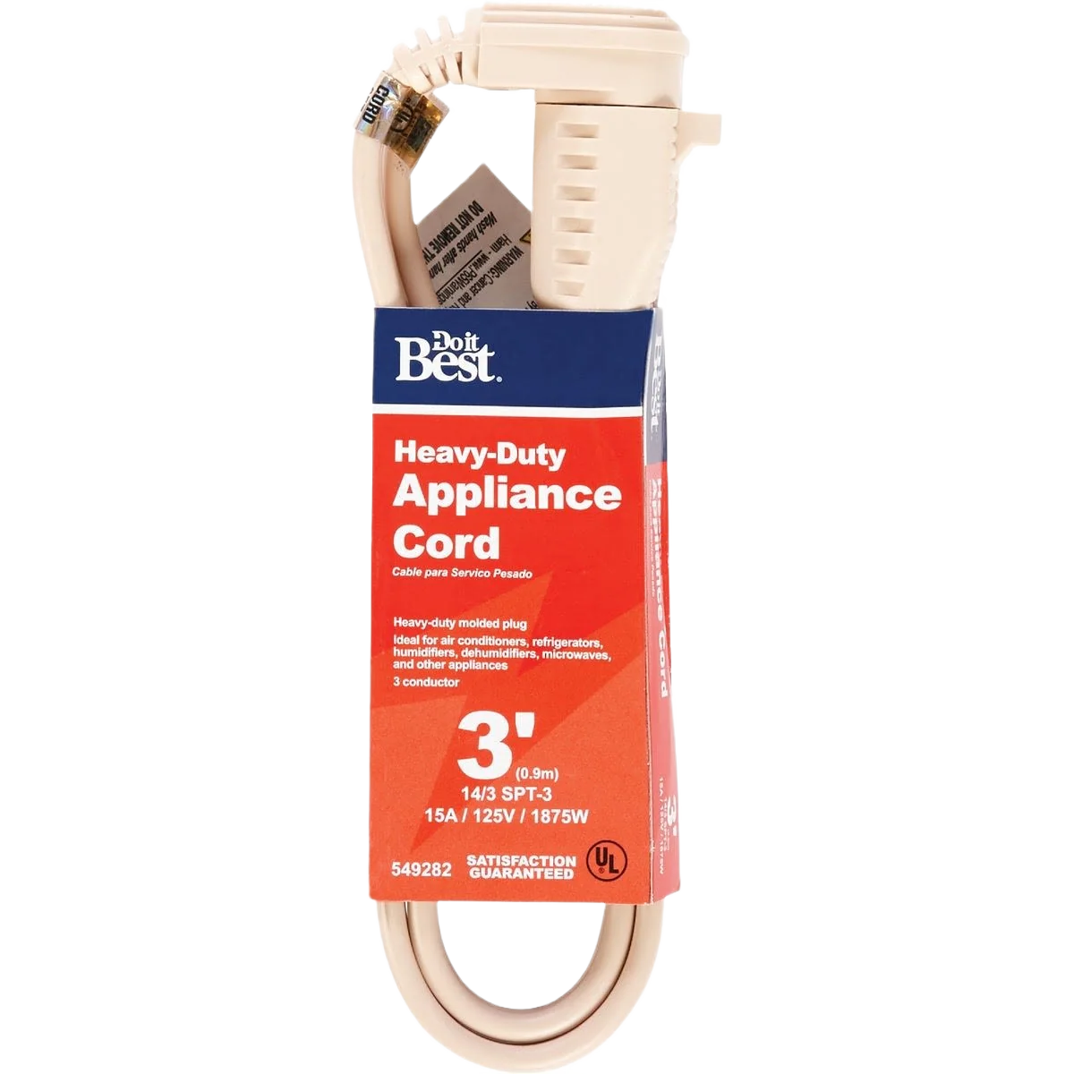 Sustainable Do it Beige 14 3 15-A Heavy Duty Appliance Cord 3 ft. Organic