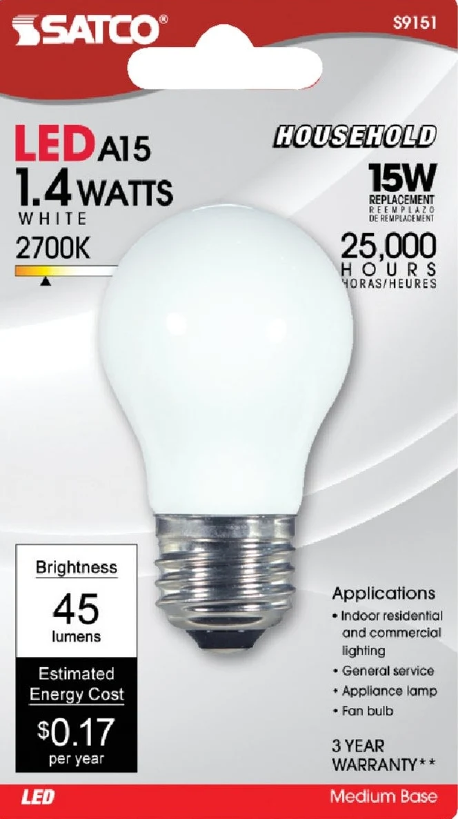Consistent Satco 1.4 Watt A15 Medium LED Decorative Fan Light Bulb Contemporary