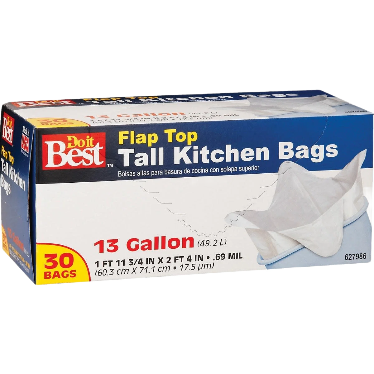 Expertly Made Do it 13 Gallon Tall Kitchen White Trash Bags 30-Count Lightweight