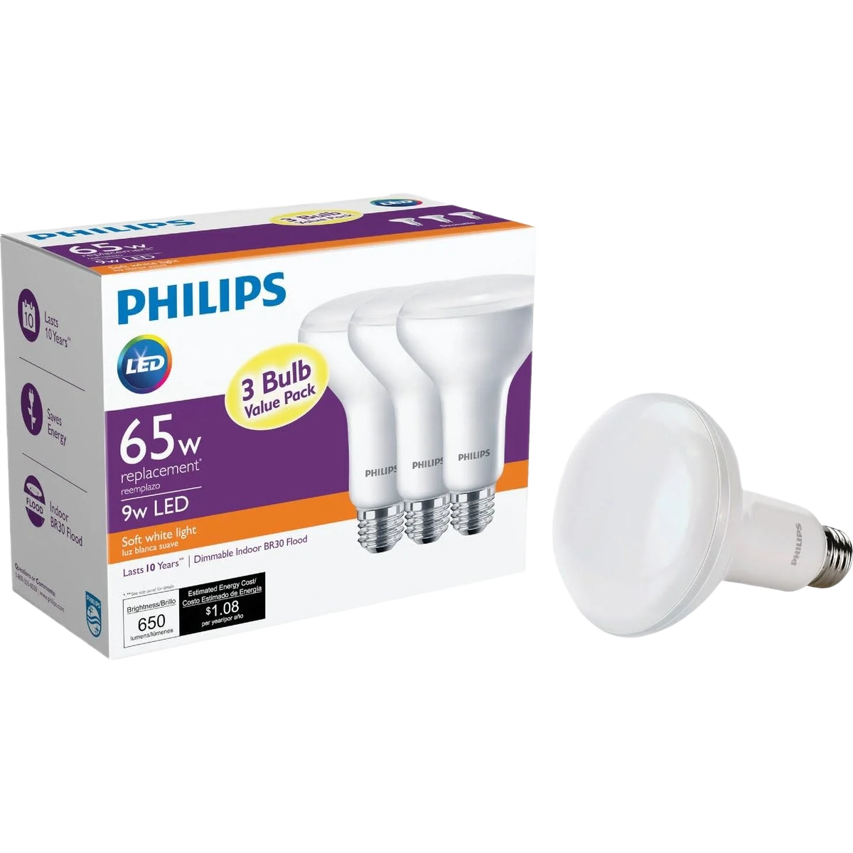 Consistent Philips BR30 LED Medium Soft White Floodlight Light Bulb 3-Pack Breathable