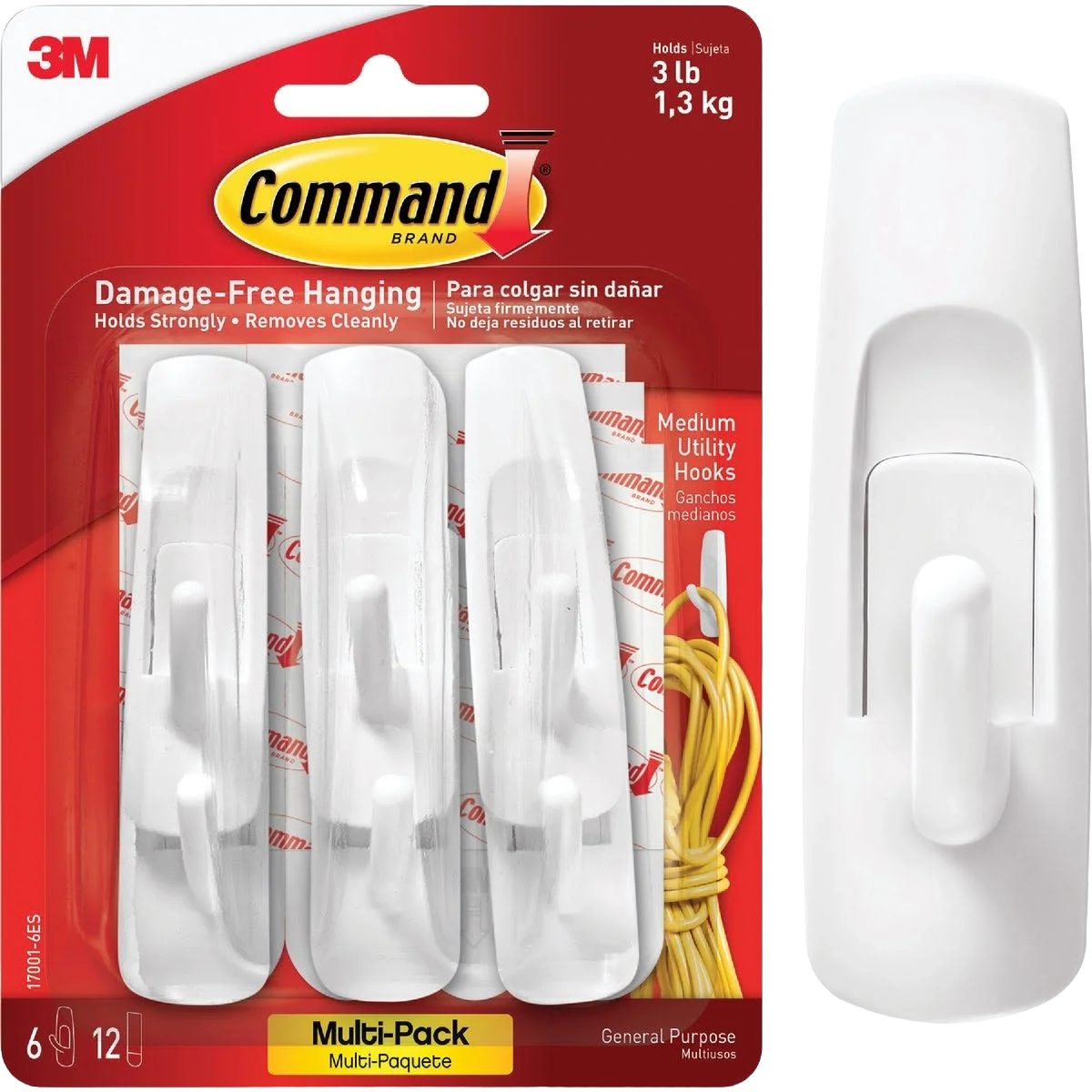 Sustainable 3M Command Medium Utility Adhesive Hook 6-Pack Premium