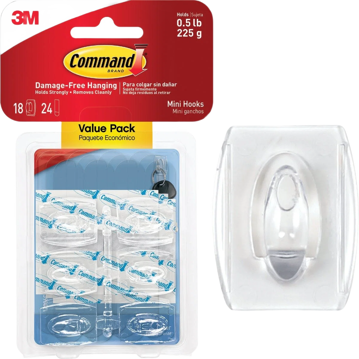 Carefully Designed 3M Command Clear Mini Adhesive Hook 18-Pack Excellent
