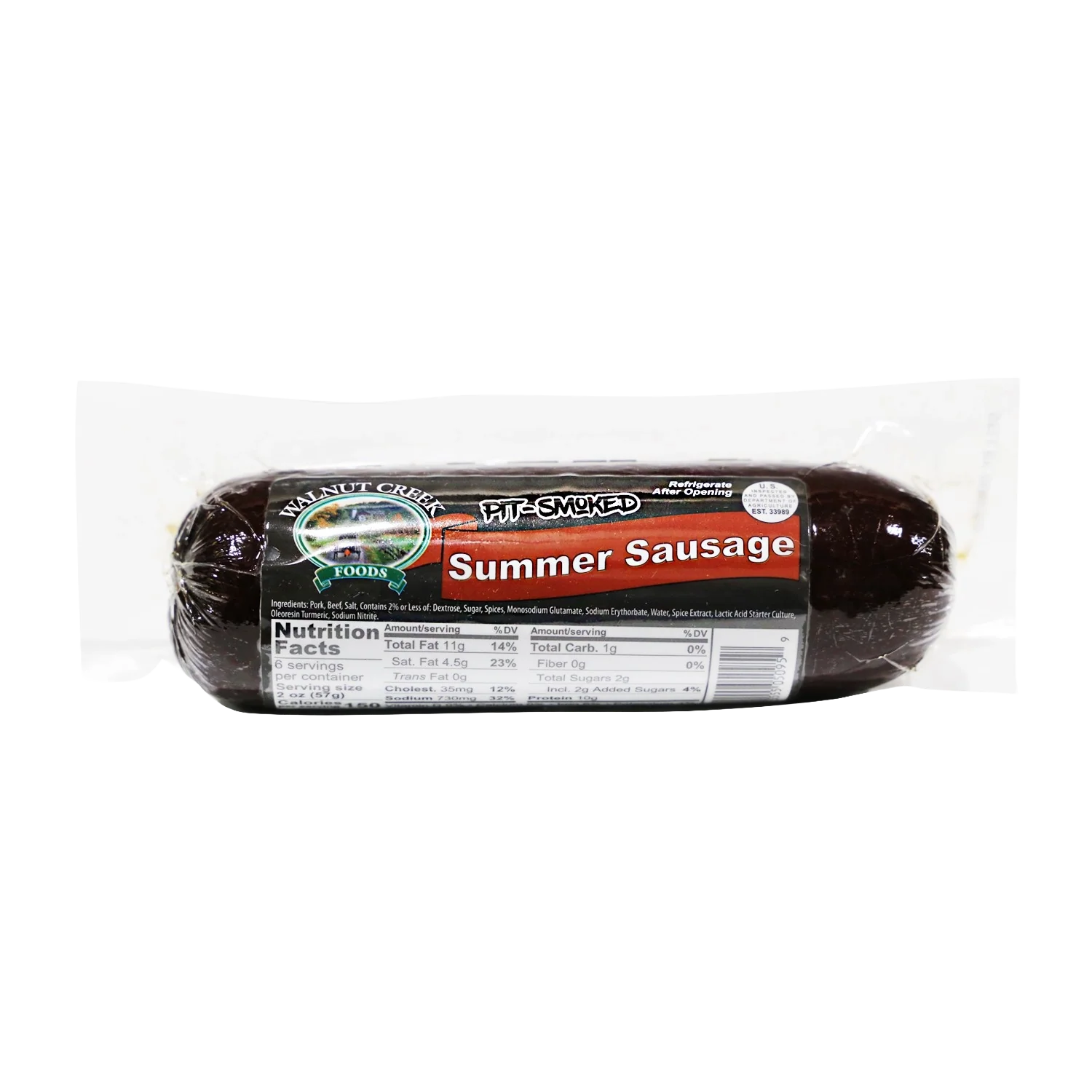 Expertly Made Walnut Creek Pit Smoked Summer Sausage 12 oz. Top-Quality