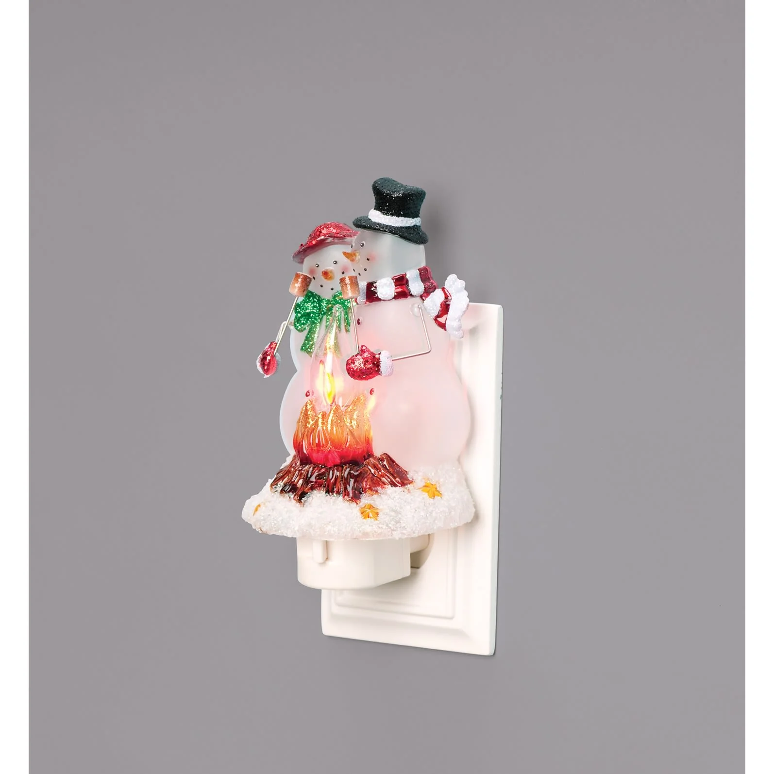 First-Class Roman Snowman Couple Flicker Night Light 6.5 in. Environmentally Friendly