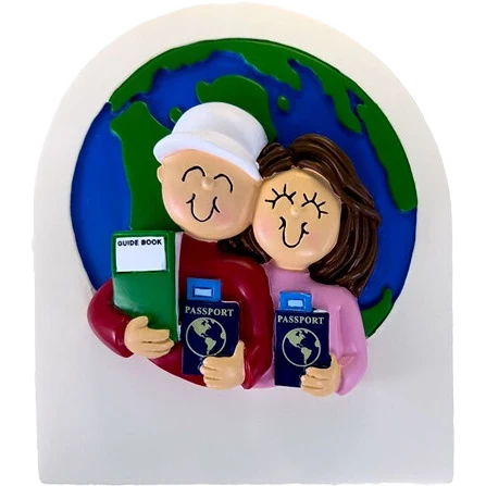 Casual Ornament Central Personalized Brunette Couple Traveler Ornament Artisan