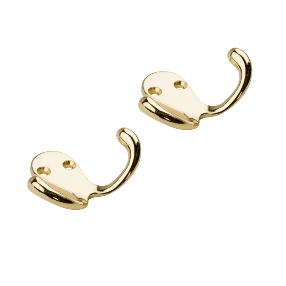Lightweight National Hardware Brass Double Clothes Hook 2-Pack Minimalist