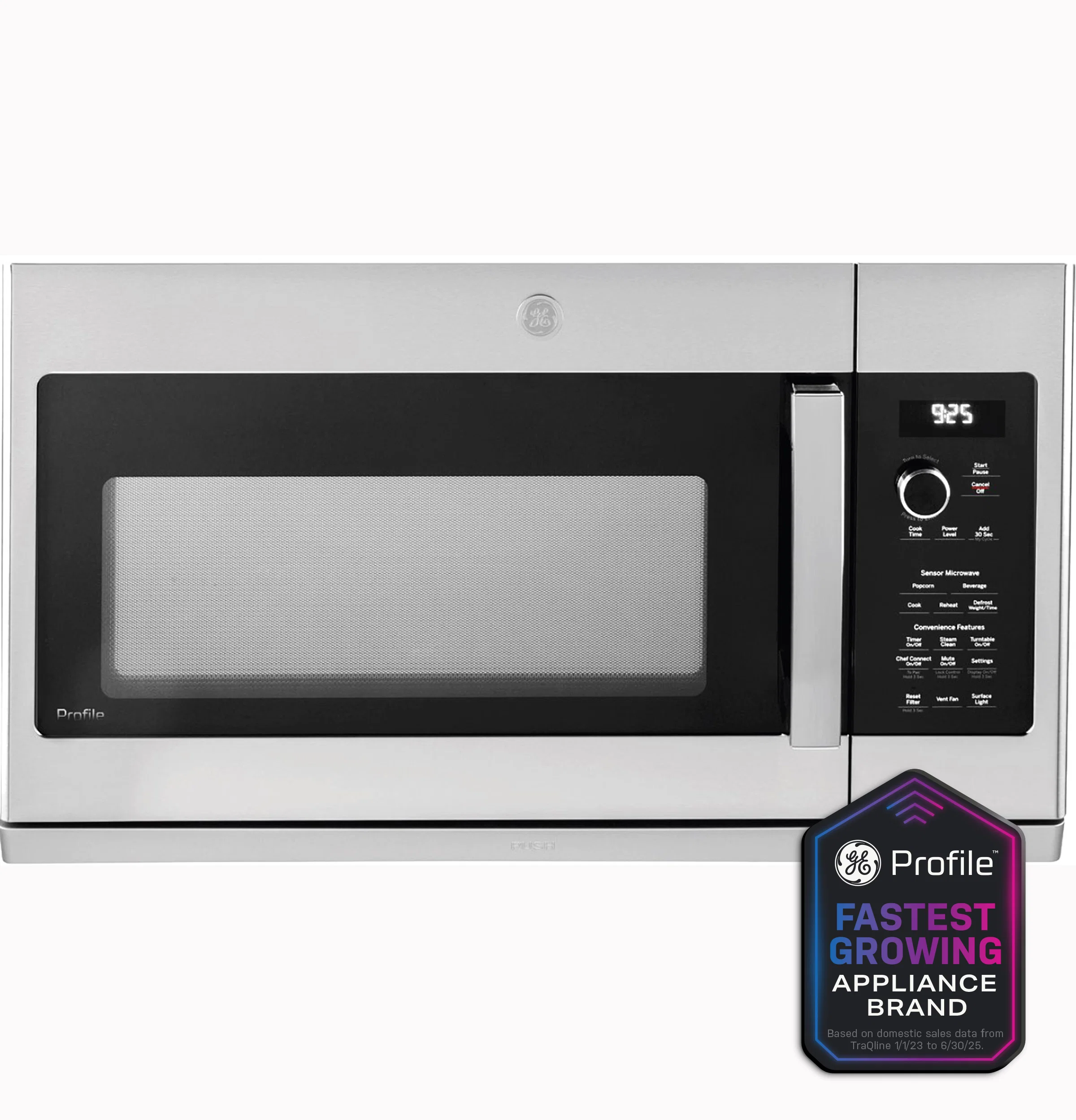 Clean GE Profile™ 2.2 Cu. Ft. Over-the-Range Sensor Microwave Oven with Extendable Slide-Out Vent Practical