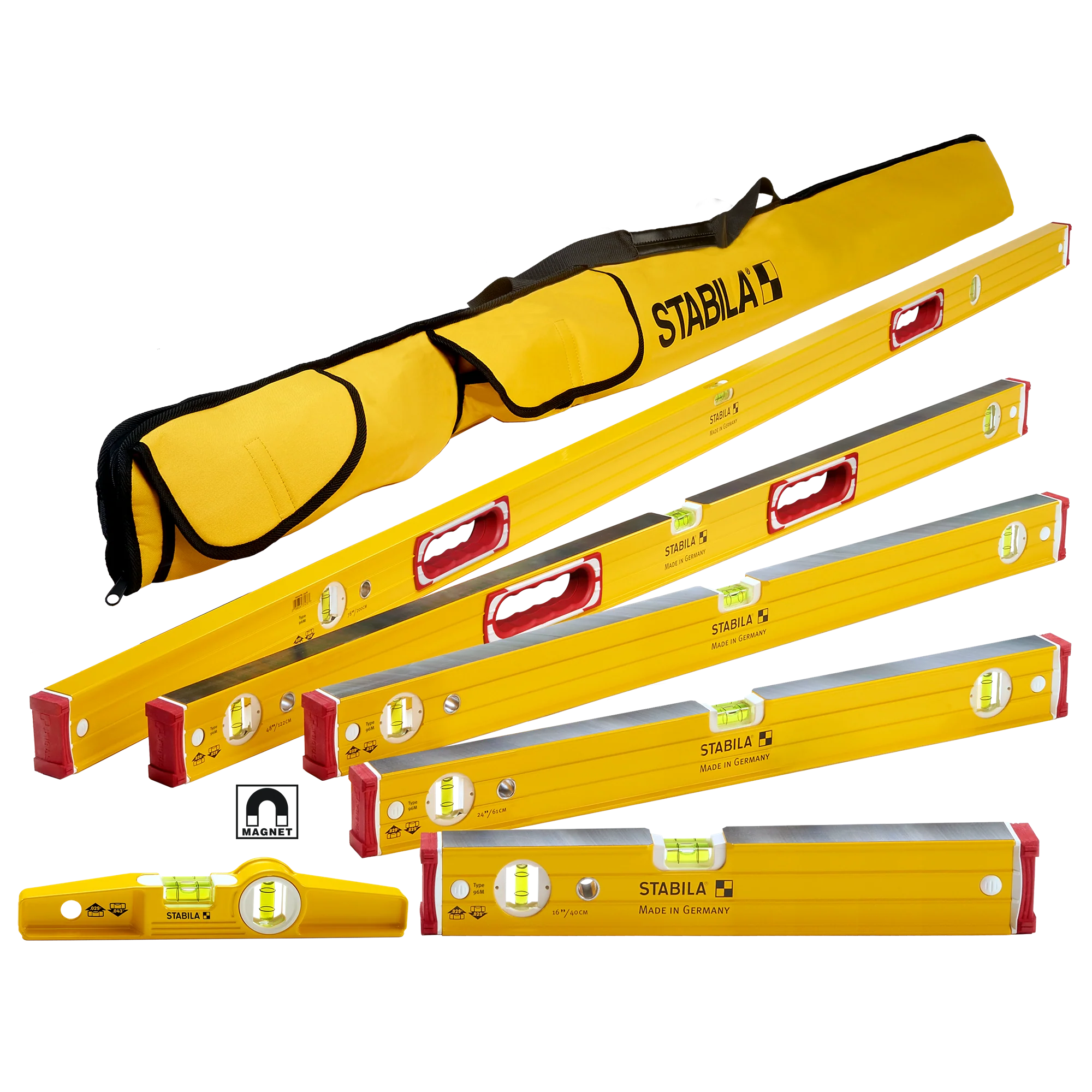 Functional Stabila Type 96M 6-Pc. Magnetic Level Set w Carrying Case Powerful