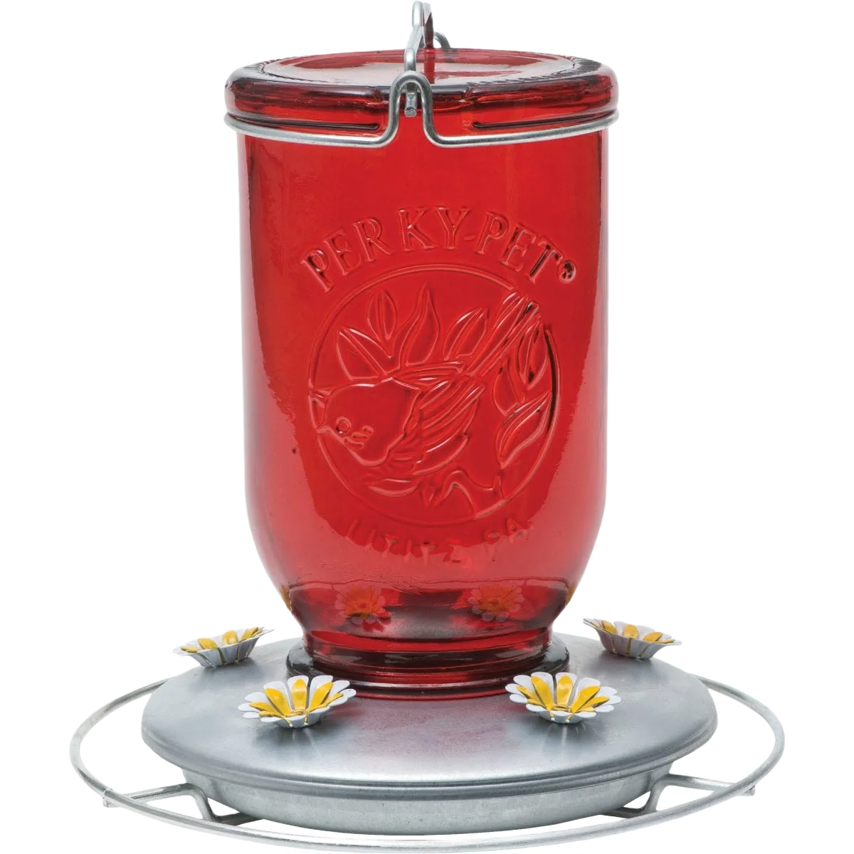 Eco-Friendly Perky-Pet Mason Red Glass Mason Jar Hummingbird Feeder 32 oz. Official
