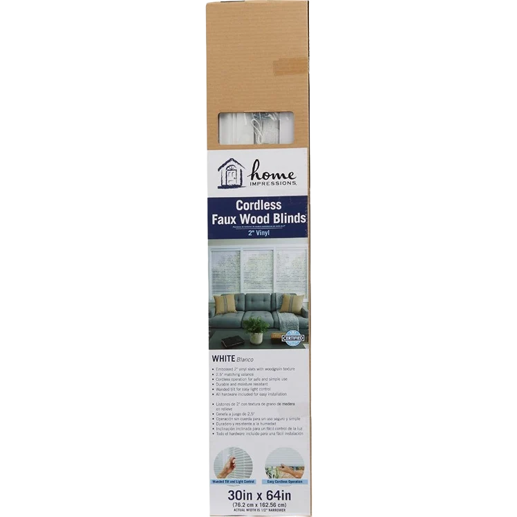 Innovative Home Impressions White Faux Wood Cordless Blind 30 x 64 x 2 Fast
