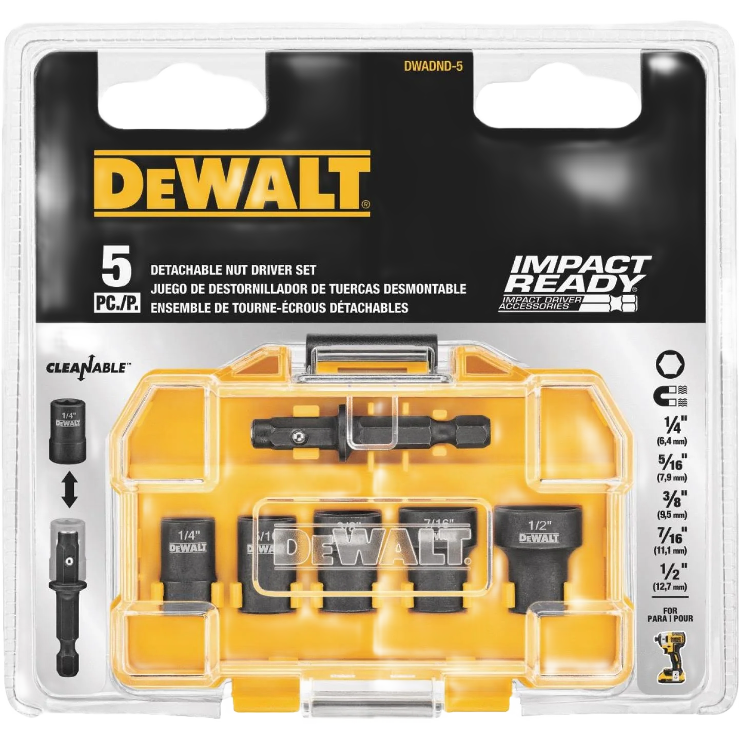 Unique DEWALT Impact Ready 5-Piece Cleanable Magnetic Nut Driver Bit Set High-End