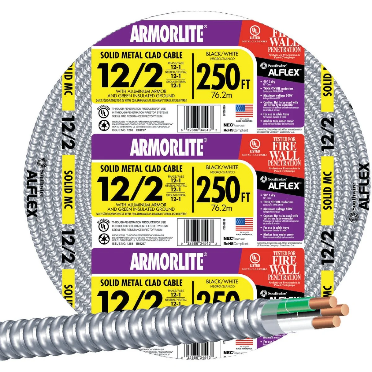 World-Class Southwire 250′ 12 2 MC Aluminum Armored Cable Premium