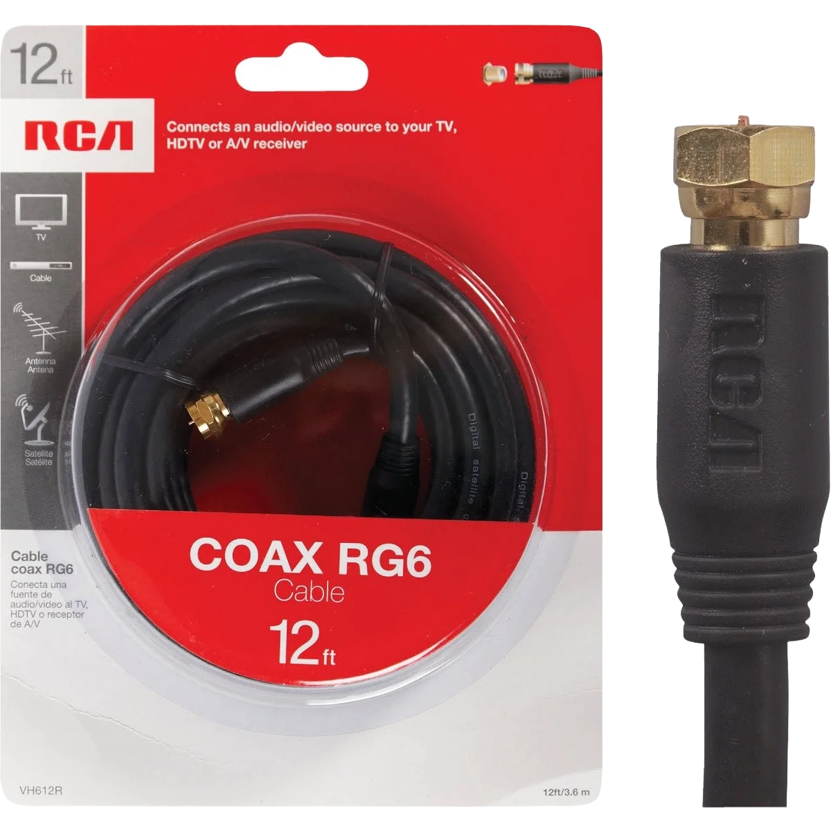Innovative RCA 12 ft. Black Digital RG6 Coaxial Cable Reliable