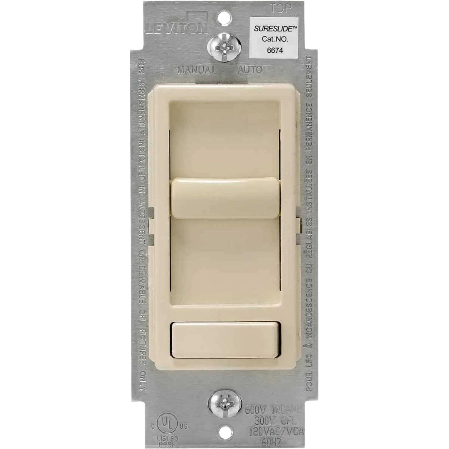 Solid Leviton Decora Incandescent LED CFL Light Almond Slide Dimmer Switch Optimized