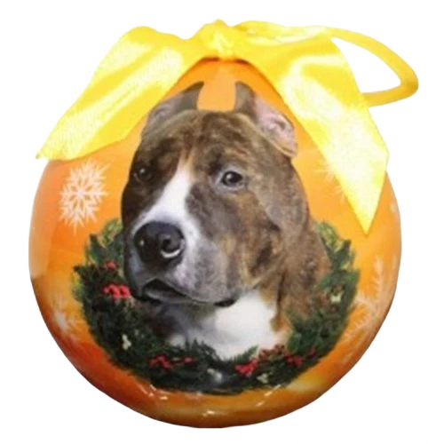 Verified E S Pets Pitt Bull Brindle White Christmas Ball Ornament Flexible