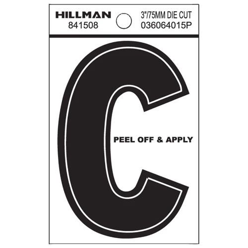 Exclusive Hillman 3 in. Black Vinyl Die Cut Peel Off Sticker Letter C Relaxed