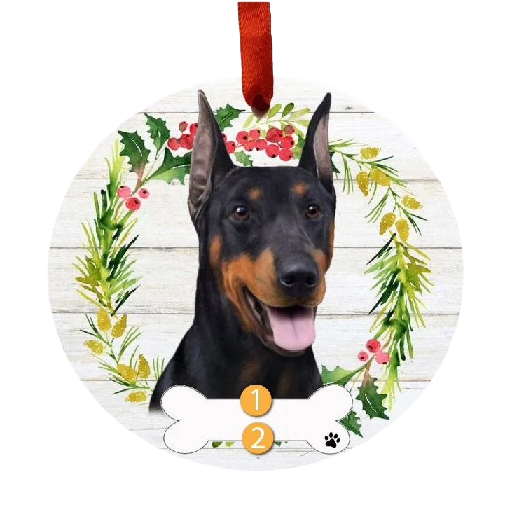 Original Design E S Pets Personalized Doberman Face Wreath Ornament Casual