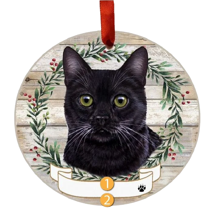 Durable E S Pets Personalized Black Cat Face Wreath Ornament Prestigious