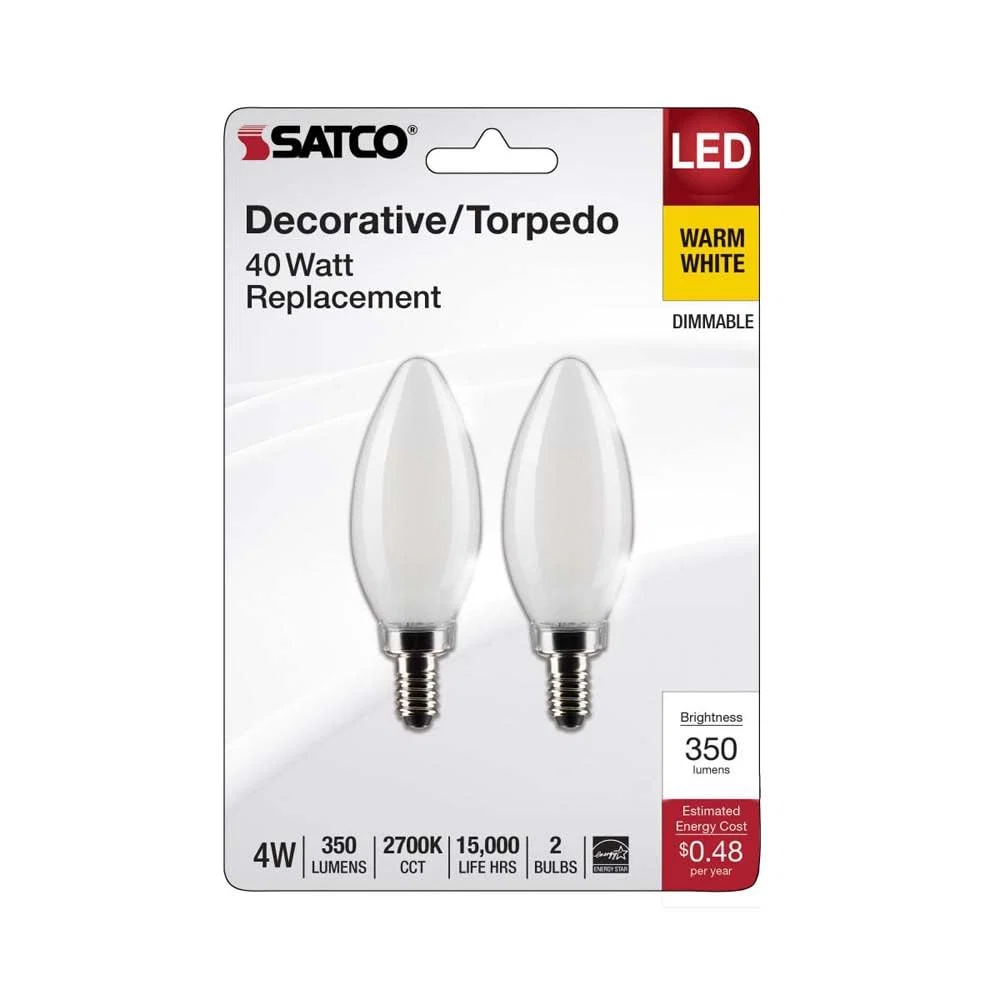 Durable Satco 4.5 Watt B11 LED Frosted Candelabra Base 2-Pack Functional