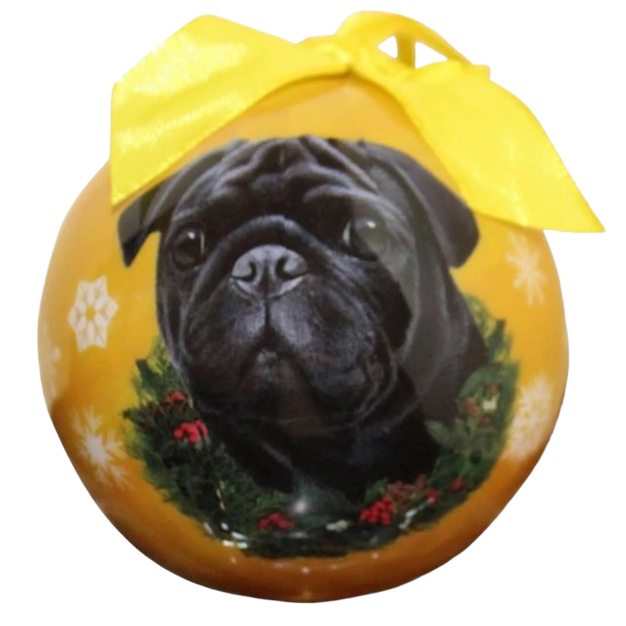 Prestigious E S Pets Black Pug Christmas Ball Ornament Green