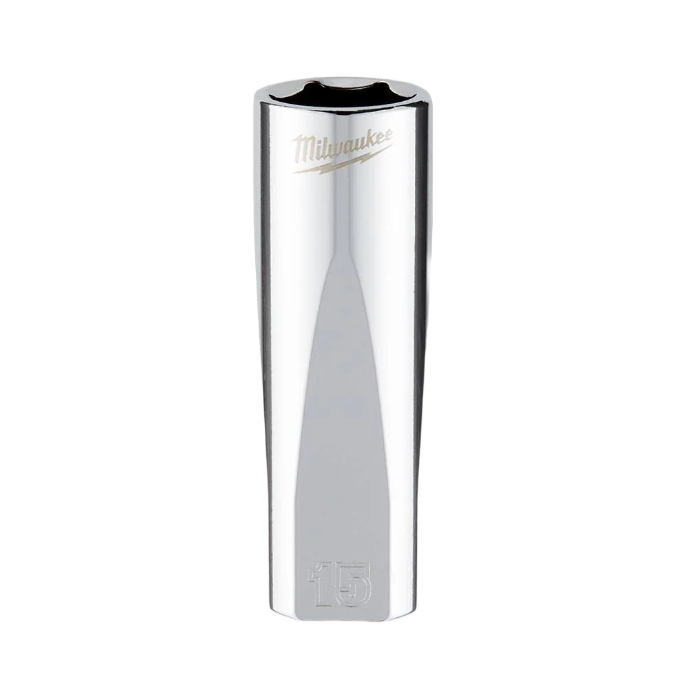 Recyclable Milwaukee 3 8 Drive 15-mm 6-Point Deep Socket w FOUR FLAT™ Sides Solid