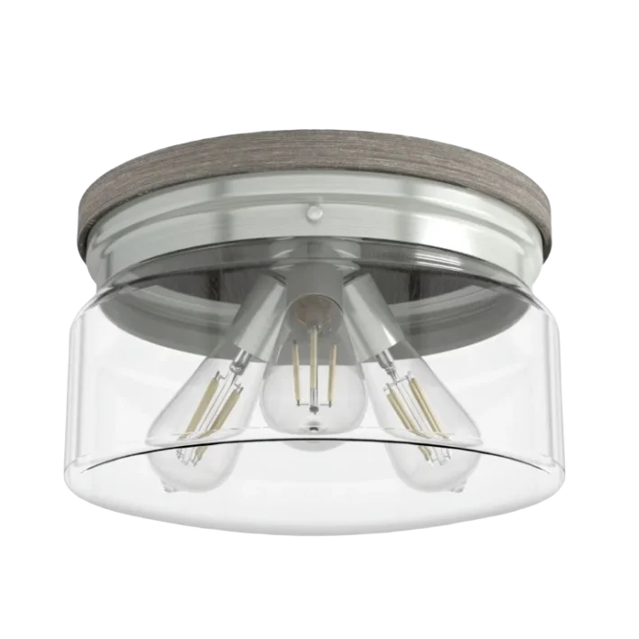 Green Hunter Devon Park Brushed Nickel Grey Wood 3 Light Flush Mount Responsible