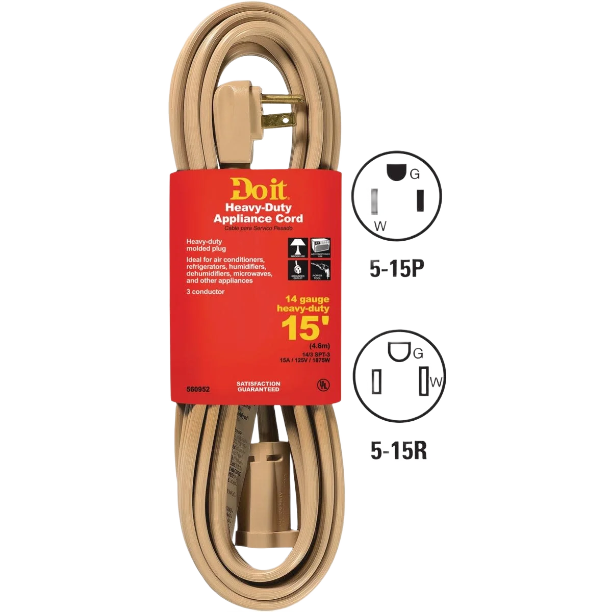 High-End Do it Beige 14 3 15A Heavy-Duty Appliance Cord 15 ft. Trusted