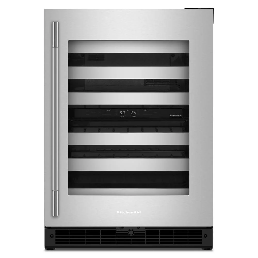 Reusable 24-Inch Undercounter Wine Cellar with 46-Bottle Capacity and Metal-Front Racks in Stainless Steel Practical