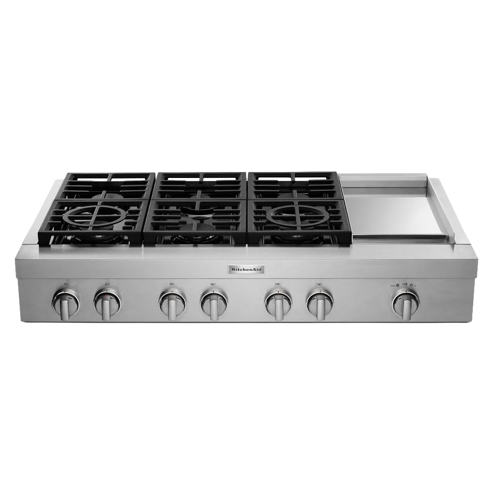User-Friendly KitchenAid® 48” 6-Burner Commercial-Style Gas Rangetop with Griddle Responsible
