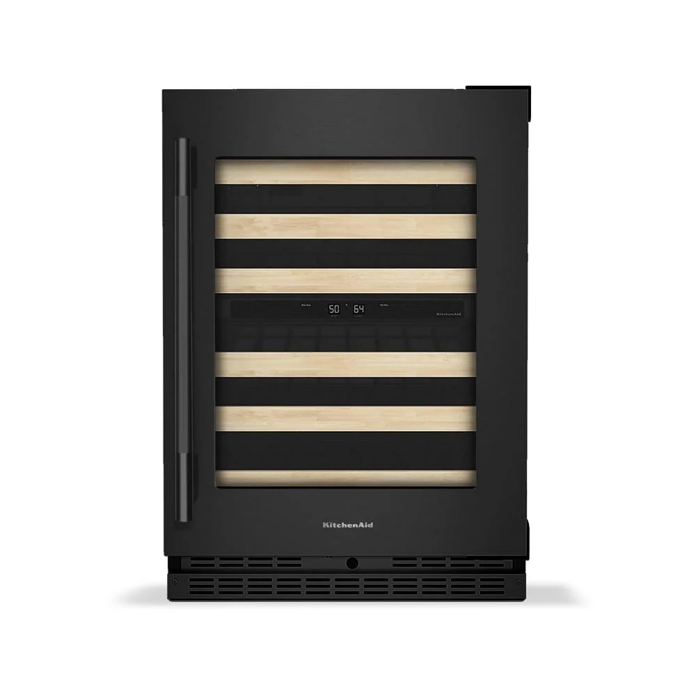 Expertly Made 24-Inch Undercounter Wine Cellar with 46-Bottle Capacity and Wood-Front Racks in Black Ore Effective