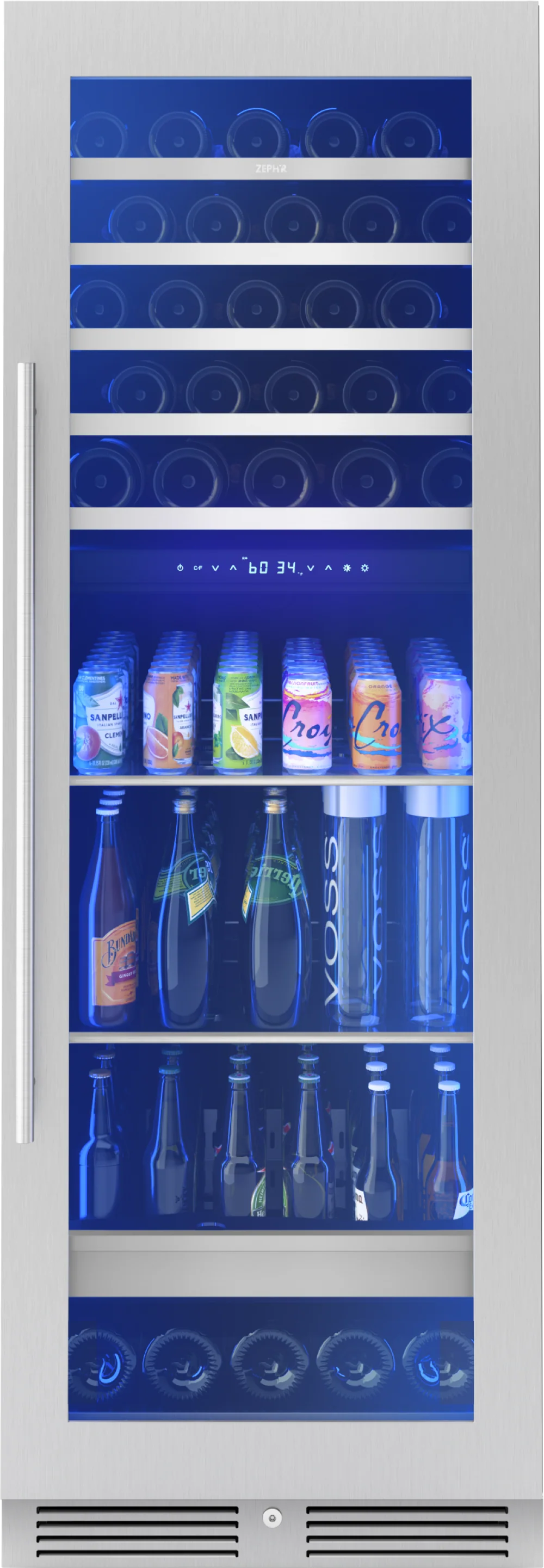 First-Class Presrv Wine and Beverage Cooler 24in Full Size SS Glass Reversible Door 2 Zones Flexible