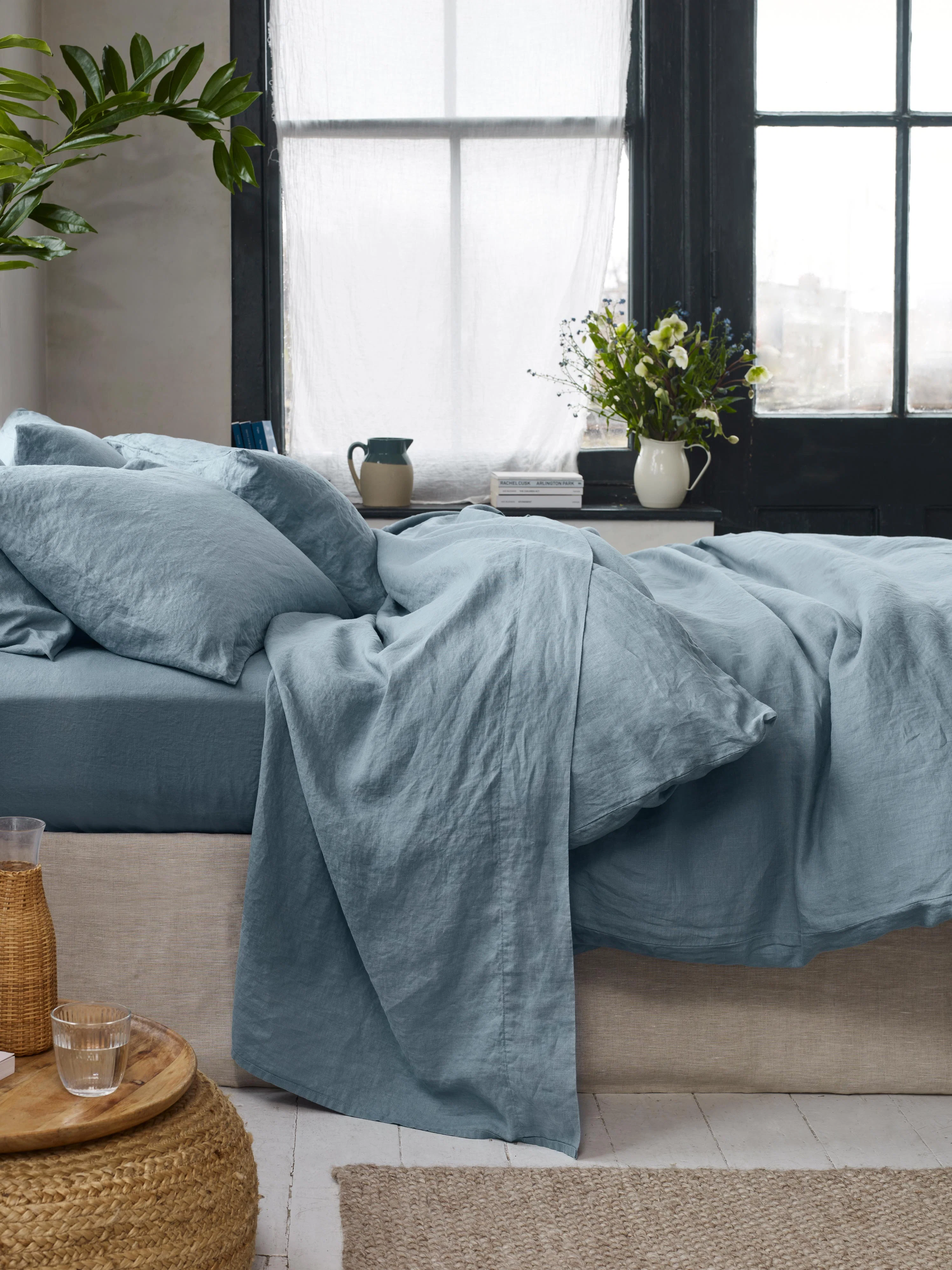 Elegant Dusk Blue Linen Flat Sheet Reliable