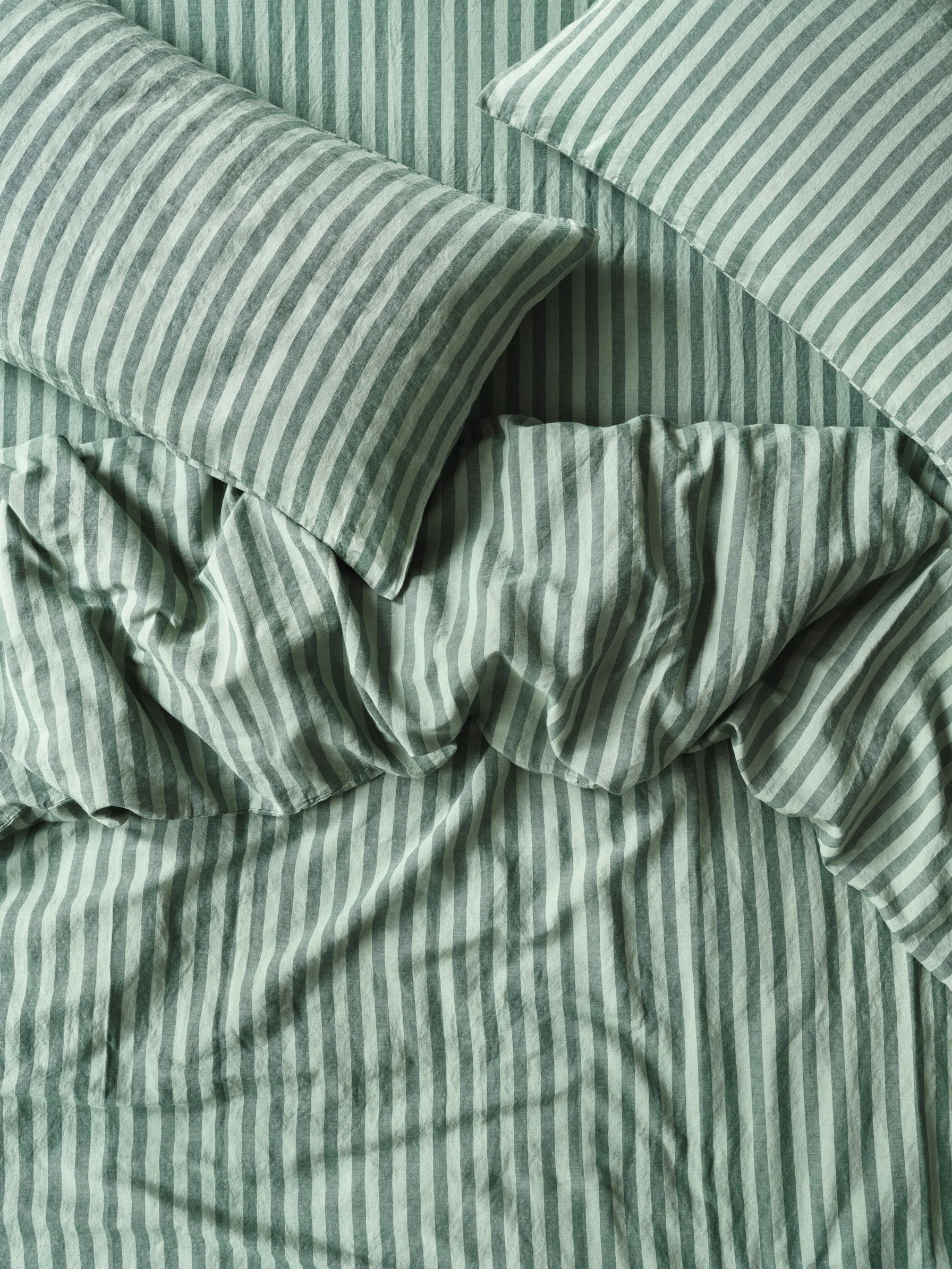 Smooth Pine Green Pembroke Stripe Linen Duvet Cover Outstanding