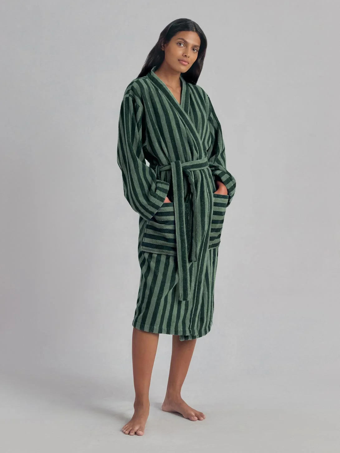 Professional Pine Green Pembroke Stripe Cotton Robe Expertly Made