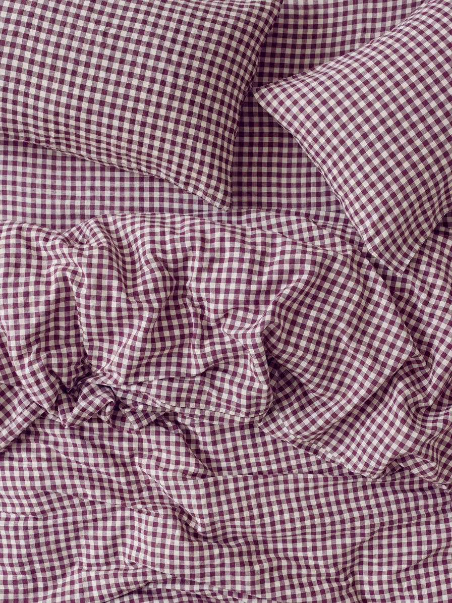 Refined Berry Gingham Linen Blend Duvet Cover Quality