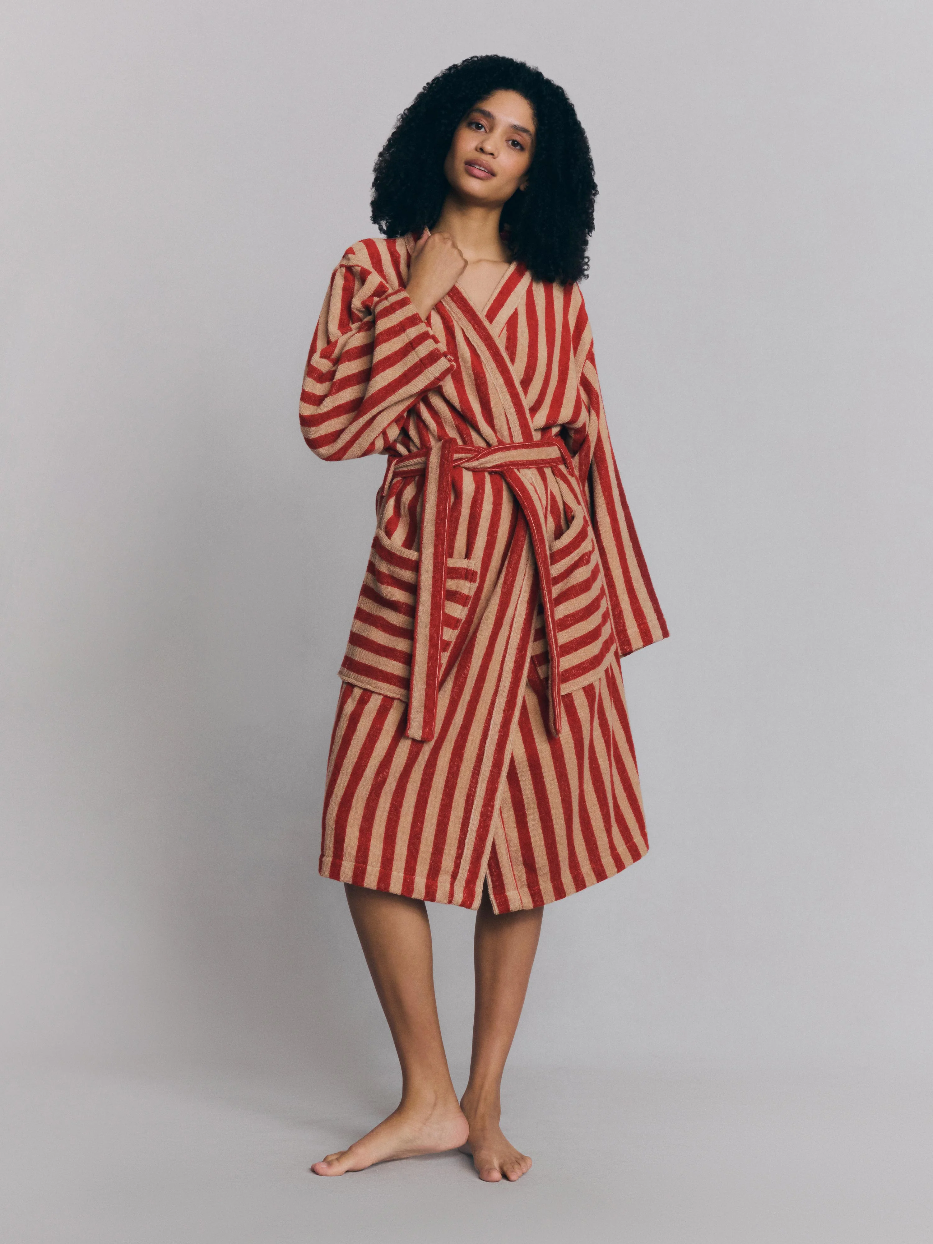 Proven Sandstone Red Pembroke Stripe Cotton Robe Luxury