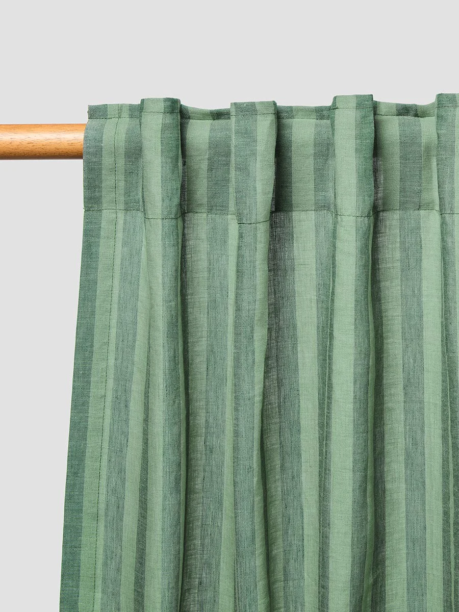 Original Design Pine Green Pembroke Stripe Linen Blend Curtains Pair Enhanced