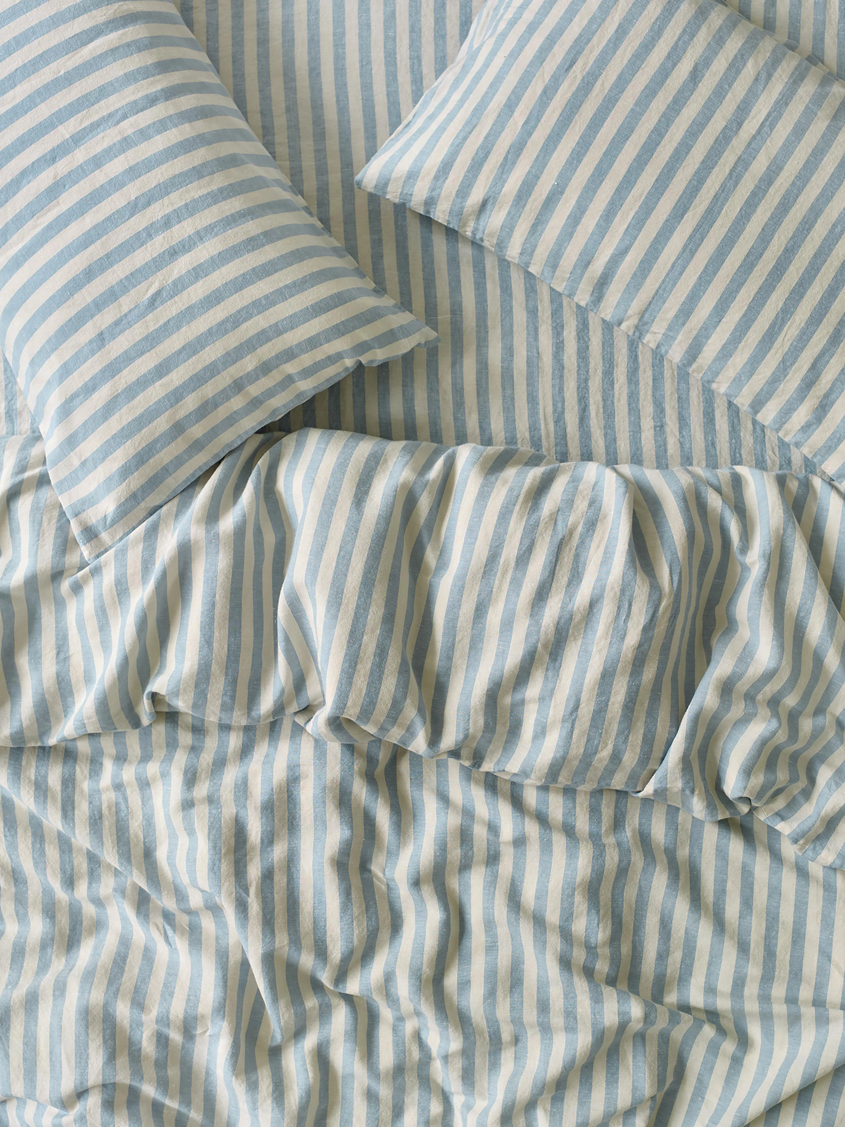 Safe Coastal Blue Pembroke Stripe Linen Blend Duvet Cover Excellent
