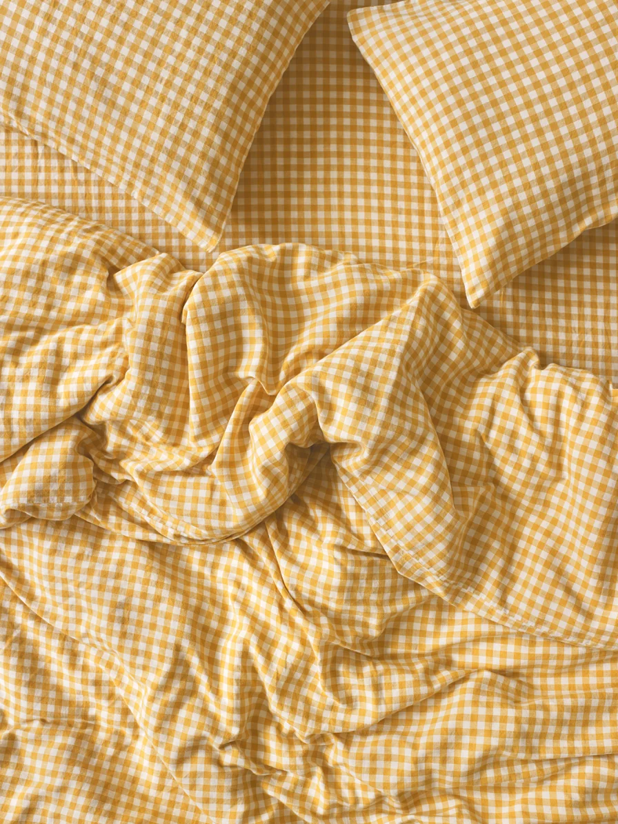 Reusable Honey Gingham Linen Blend Duvet Cover Powerful