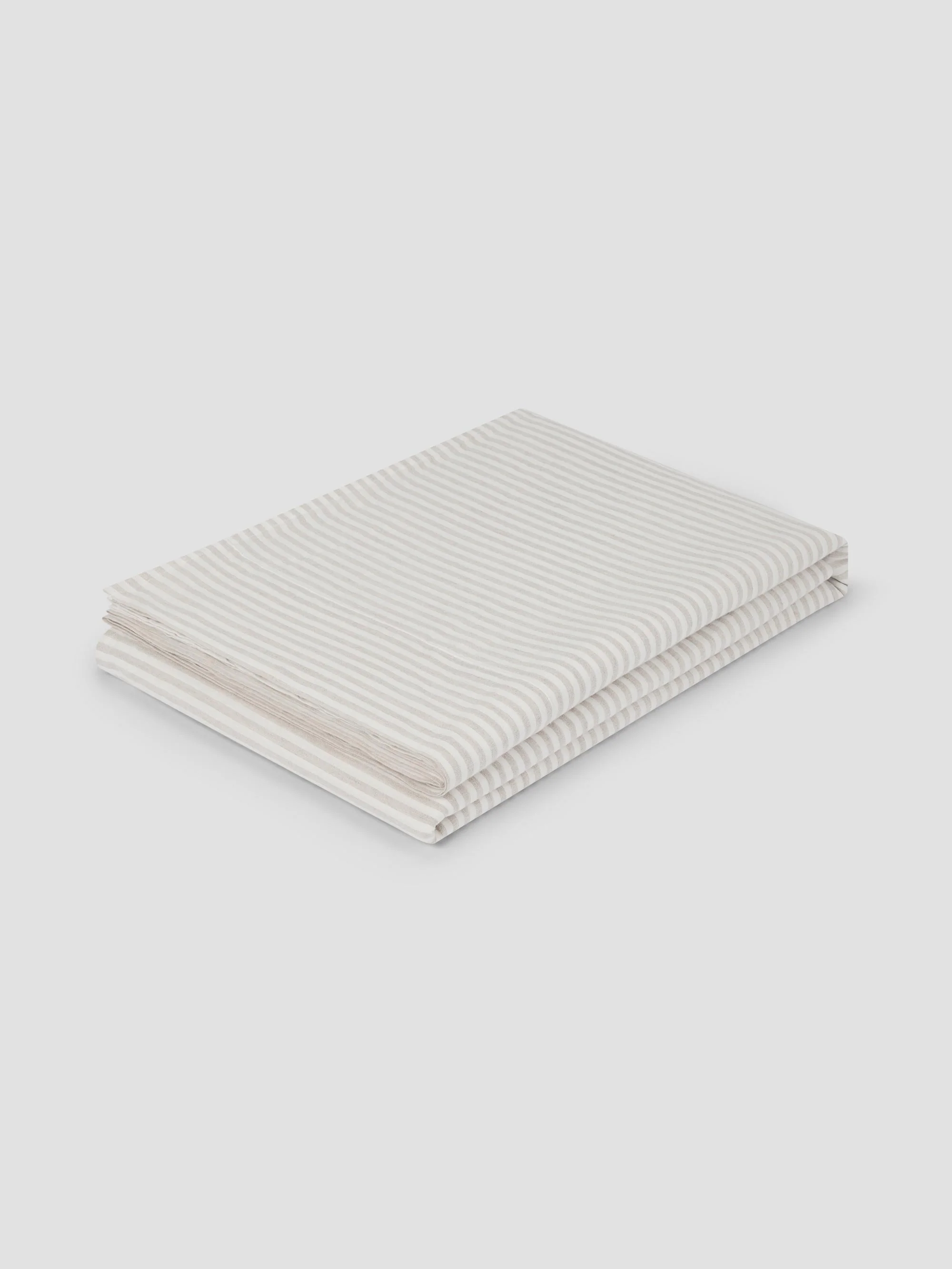 Breathable Oatmeal Stripe Linen Blend Flat Sheet Sophisticated