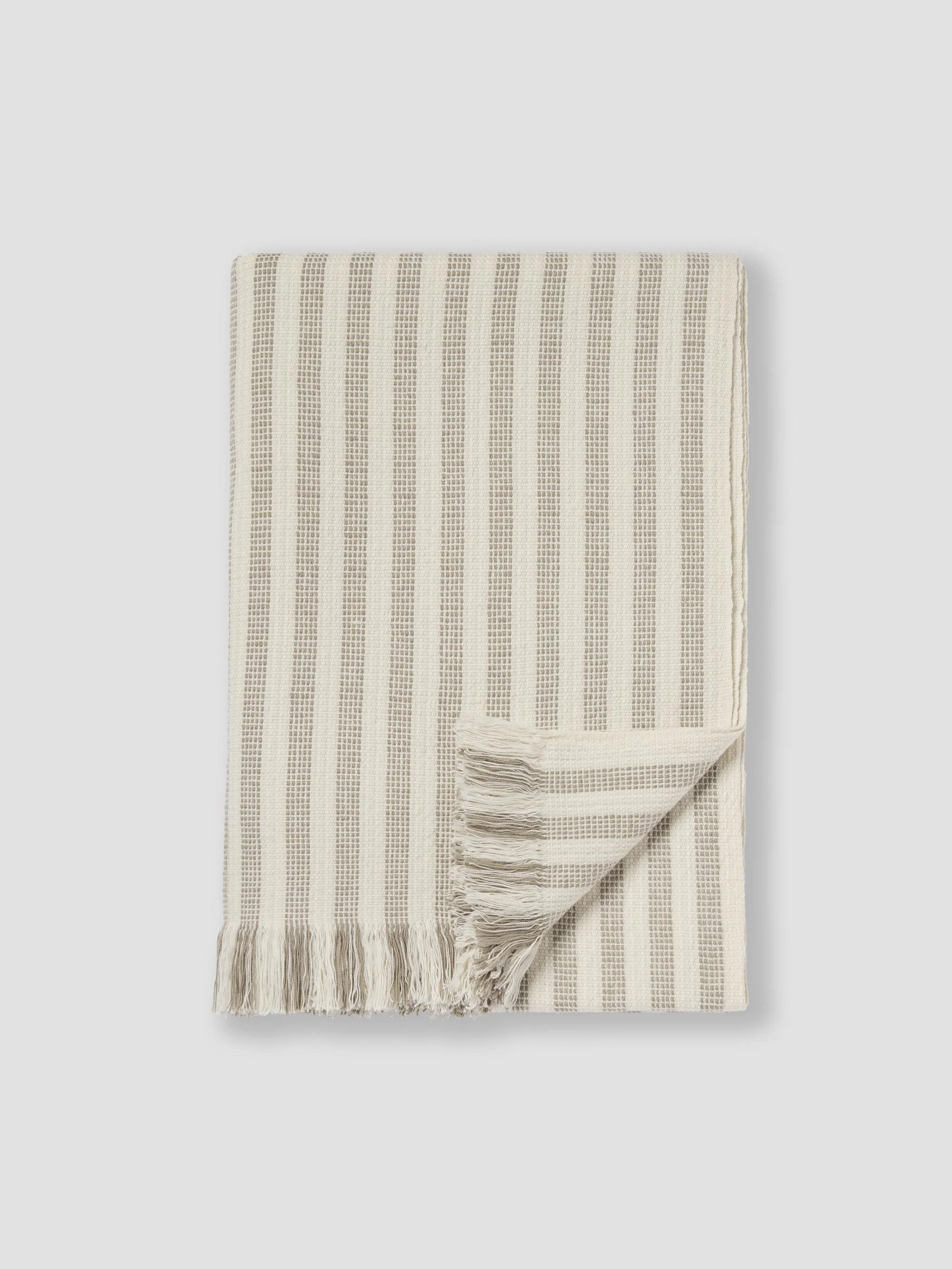 Organic Oatmeal Pembroke Stripe Wool Throw Prestigious